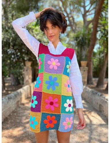 FLOWERS PATCHWORK DRESS NO SLEEVES Dans la société mordern